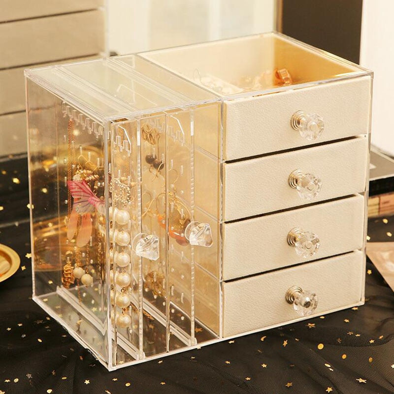 Jewelry Storage Box Earrings Display Stand Organizer Necklace Jewelry Display Cabinet Drawer Storage Rack Clear Plastic Box