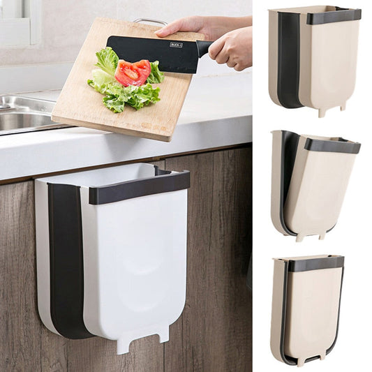 9L Wall Mounted Folding Waste Bin Kitchen Cabinet Door Hanging Trash Bin