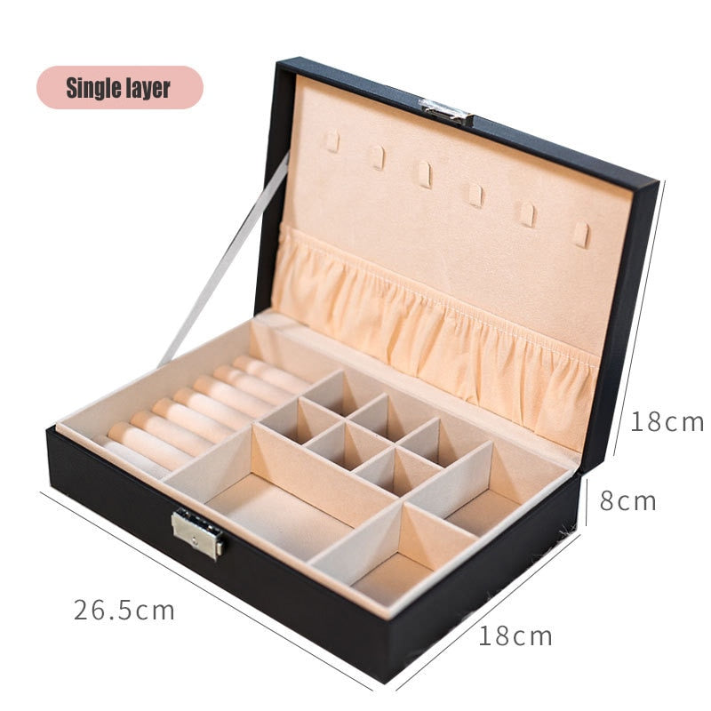 Large Double Layer Jewelry Organizer Earring Pendant Necklace Storage Box PU Leather Glasses Watch Women Cosmetics Lipstick Box