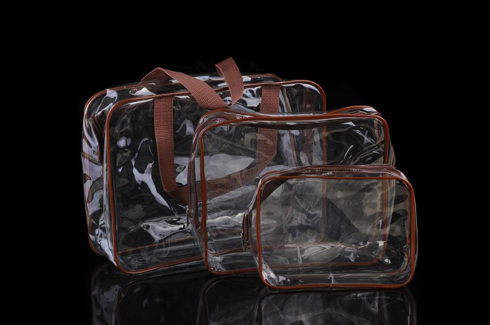 3pcs Travel PVC Cosmetic Bags Women Transparent Clear Zipper Makeup Bags