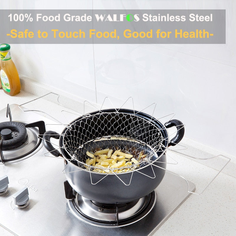 Foldable Steam Rinse Strain Stainless Steel Folding Frying Basket