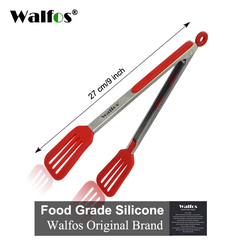 WALFOS Food Grade 100% Silicone Food Tongs Kitchen Tongs Utensil Cooking Tong Clip Clamp Accessories Salad Serving BBQ Tools