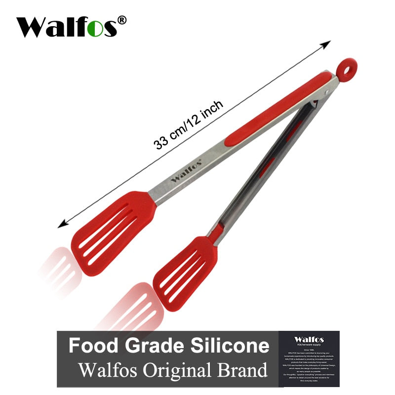 WALFOS Food Grade 100% Silicone Food Tongs Kitchen Tongs Utensil Cooking Tong Clip Clamp Accessories Salad Serving BBQ Tools