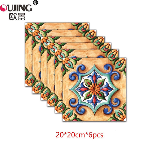 Creative Retro Colorful Flowers Tiles Floor Wall Sicker 20*20cm*10pcs