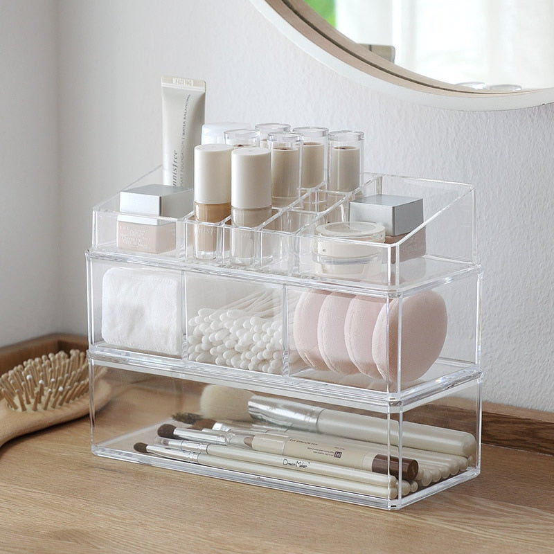 Portable Transparent Makeup Organizer Storage Box