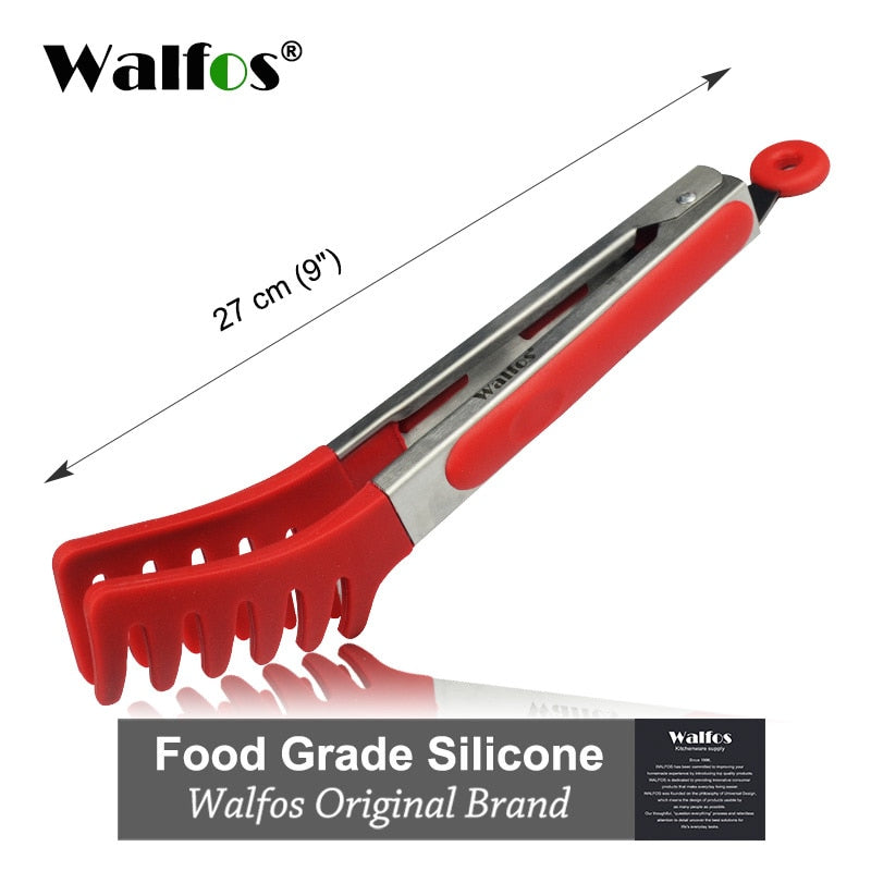 WALFOS Food Grade 100% Silicone Food Tongs Kitchen Tongs Utensil Cooking Tong Clip Clamp Accessories Salad Serving BBQ Tools