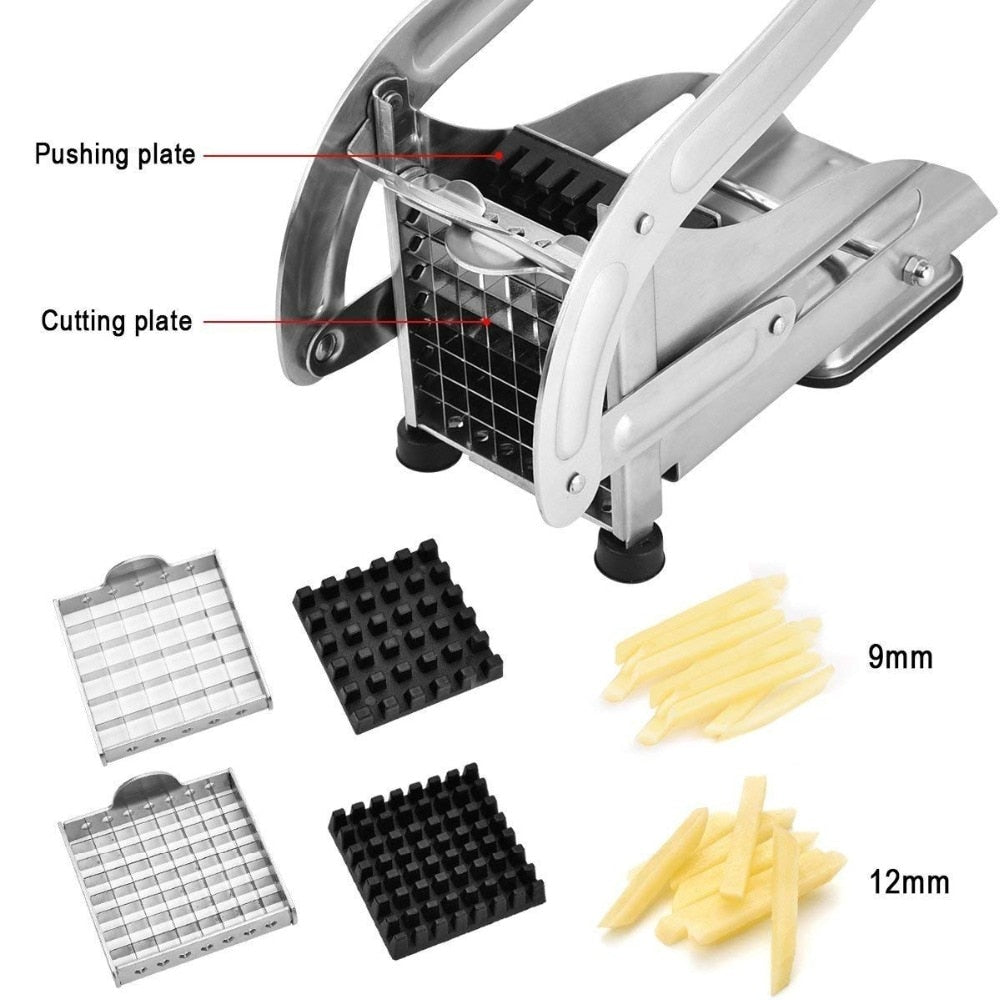 French Fry Cutter with 2 Blades Stainless Steel Potato Slicer Cutter