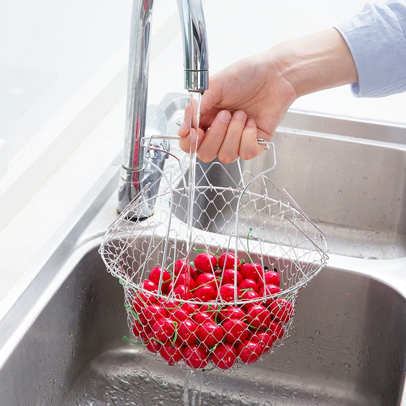 Foldable Steam Rinse Strain Stainless Steel Folding Frying Basket