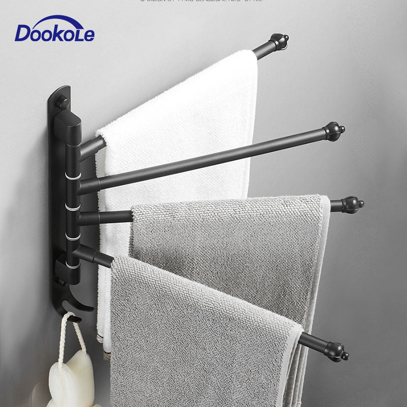 Bathroom Swivel Towel Bar with Hooks,