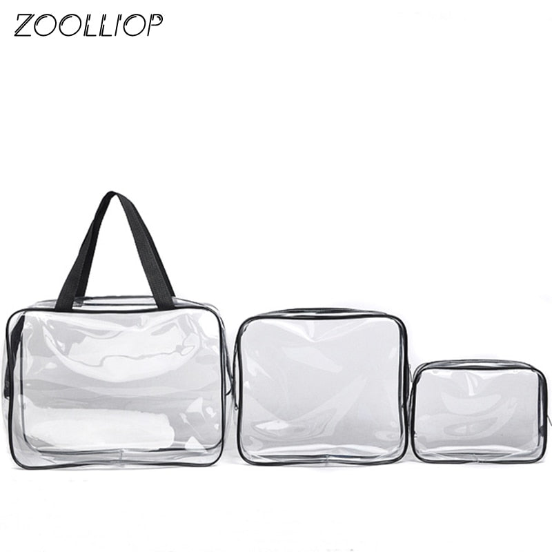 3pcs Travel PVC Cosmetic Bags Women Transparent Clear Zipper Makeup Bags