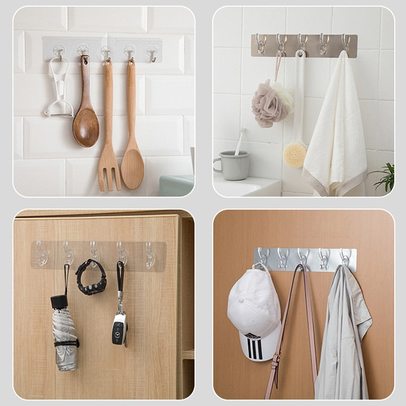 Transparent Wall Hooks Kitchen Bathroom Row Hooks