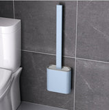 Wall-Mounted Silicone Toilet Brush and Holder Set for Bathroom, Flexible Brush Head Deep Cleaning Corner Toilet Bowl Brush