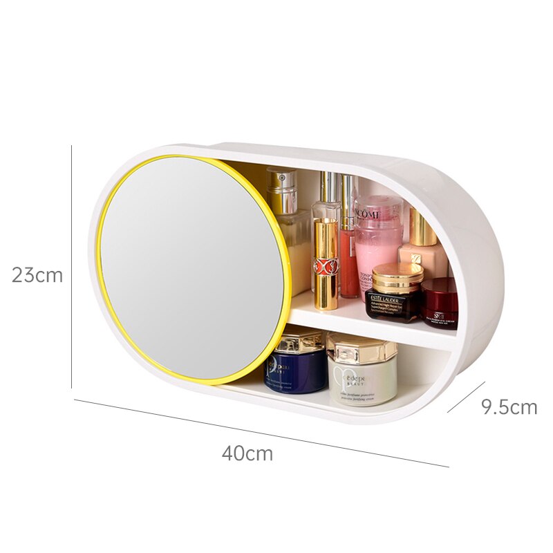 Europe Wall-mounted Organizer For Cosmetics Plastic Makeup Organizer With Mirror