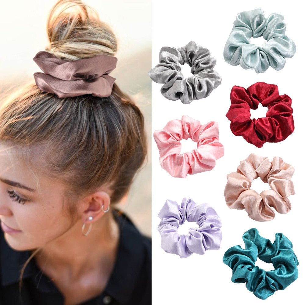 5pcs Satin Silk Scrunchies Women Elastic Rubber Hair Bands