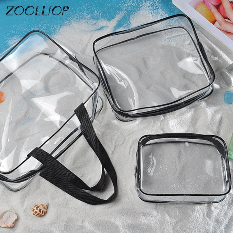 3pcs Travel PVC Cosmetic Bags Women Transparent Clear Zipper Makeup Bags