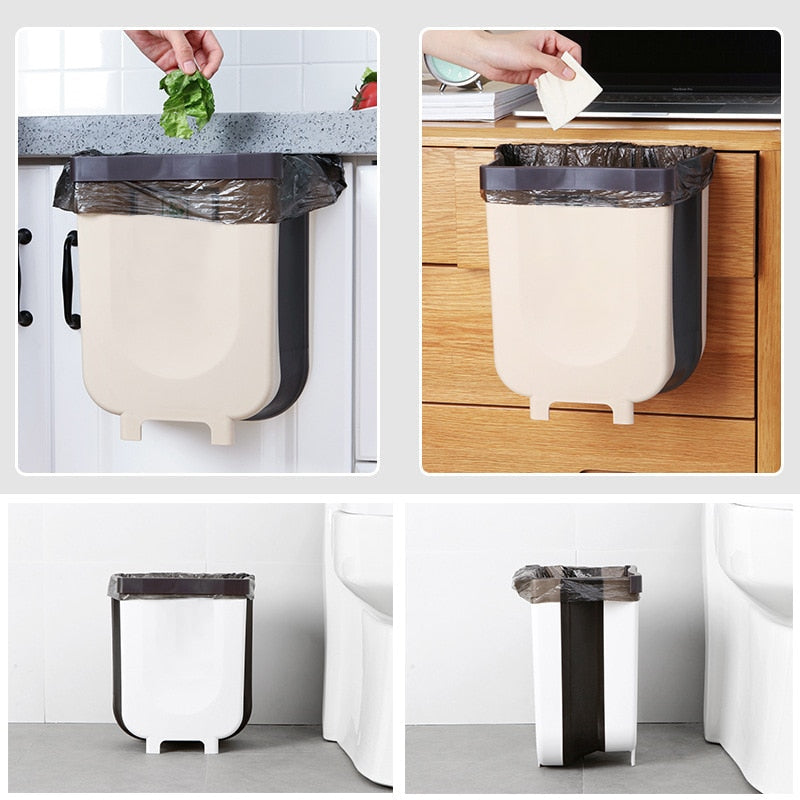 9L Wall Mounted Folding Waste Bin Kitchen Cabinet Door Hanging Trash Bin