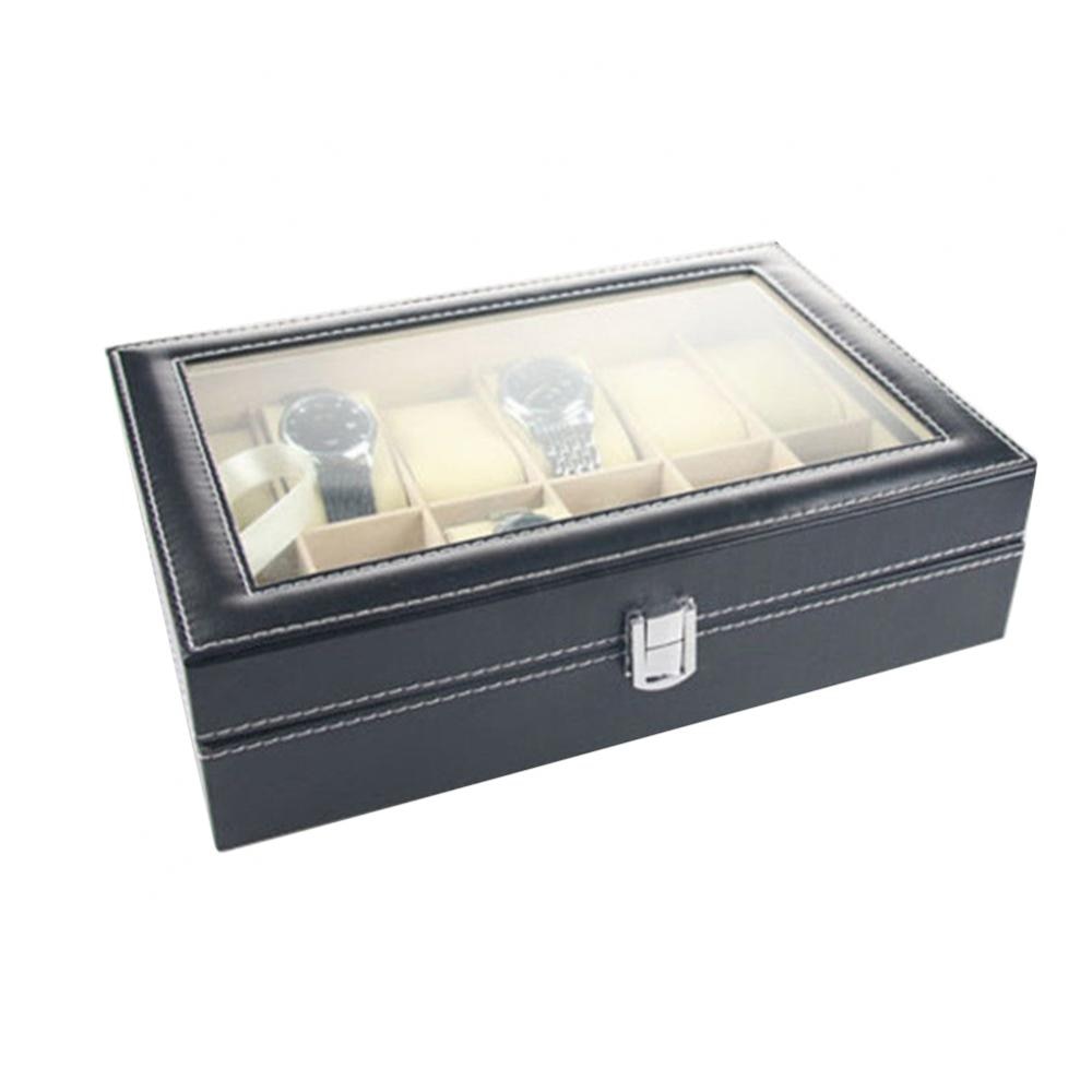 12 Slots Retro Faux Leather Watch Box Case Organizer
