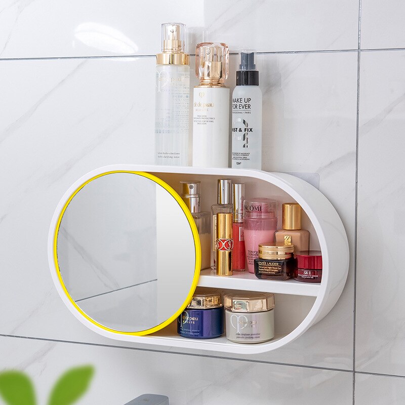 Europe Wall-mounted Organizer For Cosmetics Plastic Makeup Organizer With Mirror