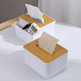 Multifunctional Bamboo Cover Tissue Box Creative Desktop Pumping Box Household Living Room Simple Plastic Napkin Storage Box