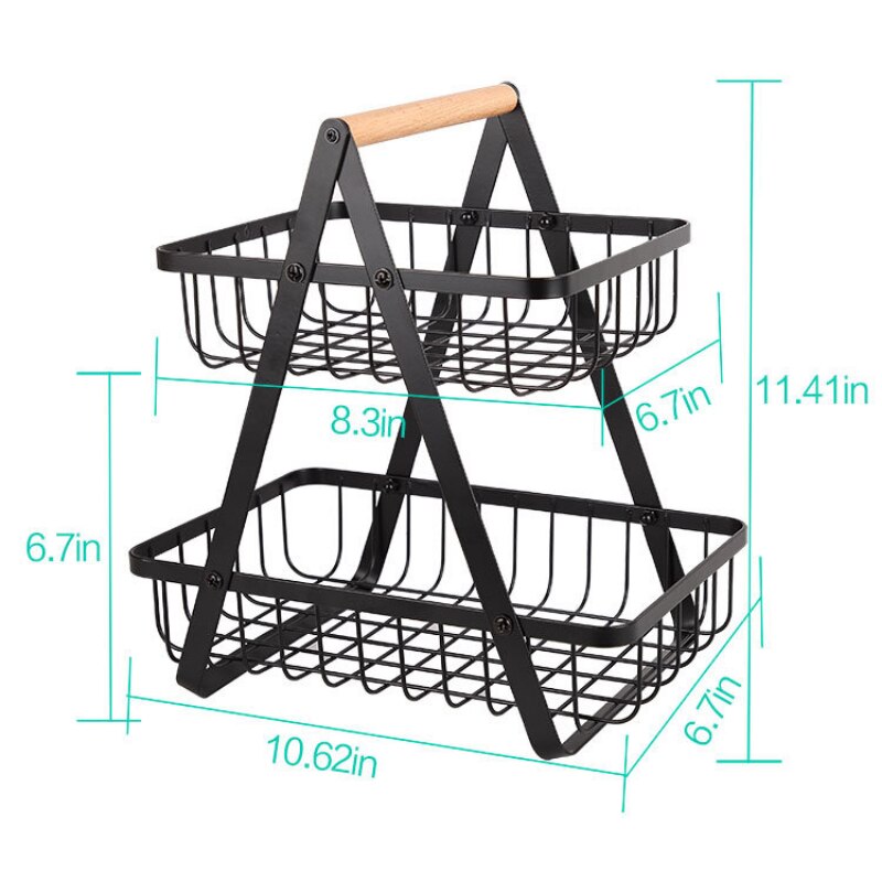 2-tier Metal Fruit Basket Vegetables Bread Rack Picnic Basket