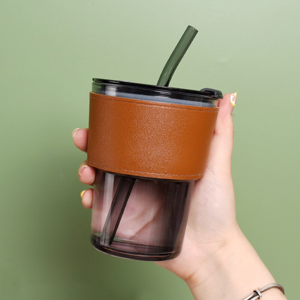 Coffee Cup Glass Mug Cups with Lids and Straws