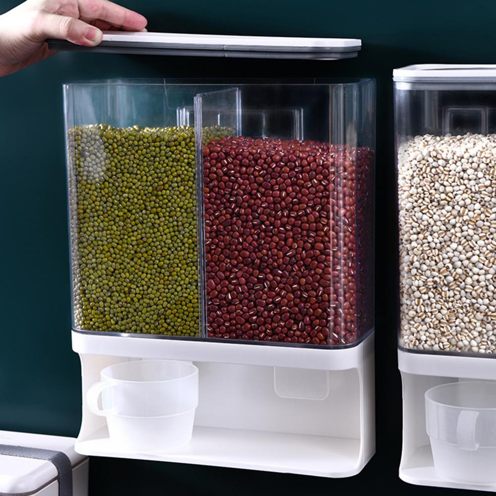 Grain Storage Box Wall-Mounted Transparent Space-saving Cereal Dispenser