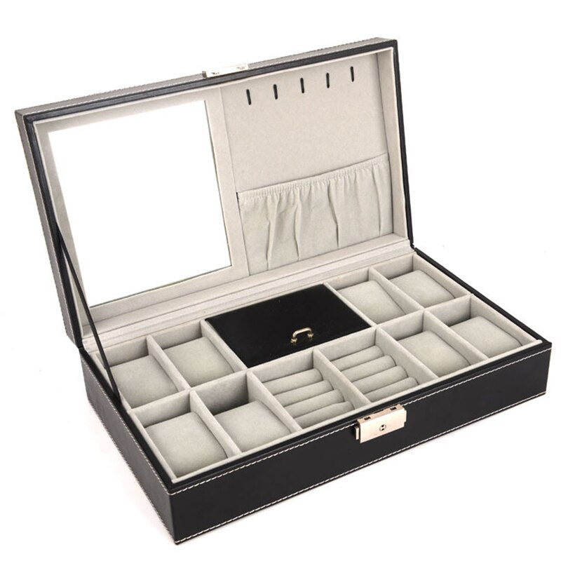 Black Watch Box Storage 8 Mens Watch Jewelry Display Box Drawer Lockable Watch Case