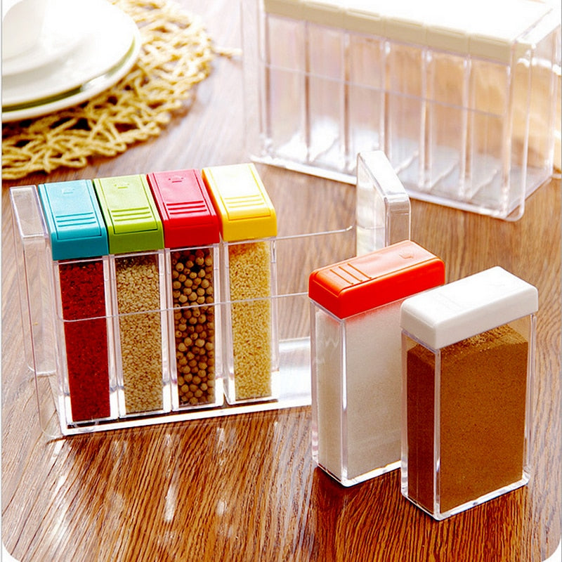 Transparent Spice Jar Set Salt and Pepper Seasoning Bottle Colorful Lid