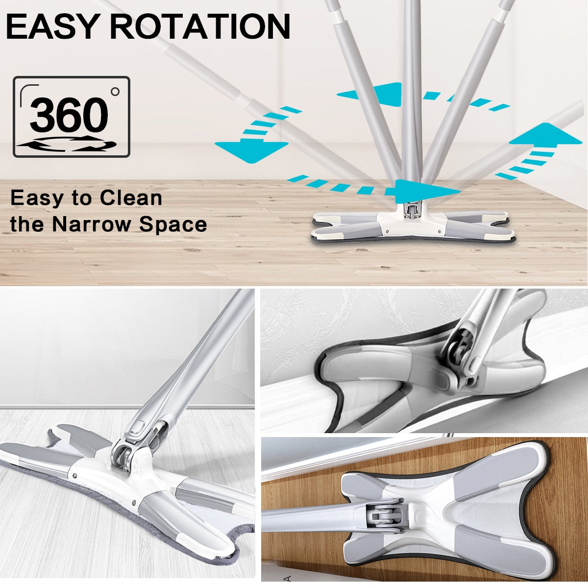 X-Type Squeeze Flat Mop Hand-Free 360 Spin Lazy Floor Mop With