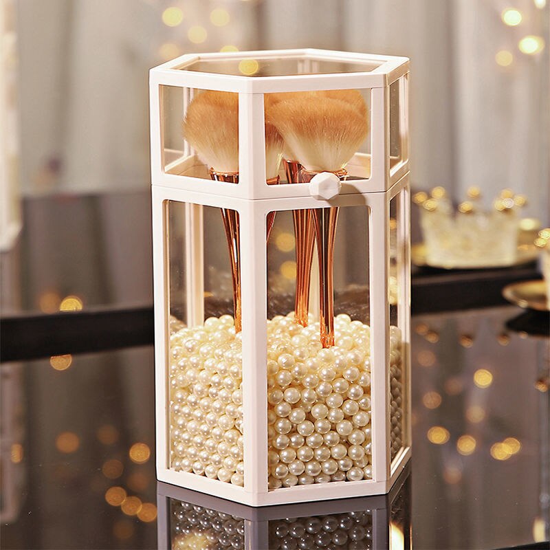 dust-proof eye shadow brush storage box with colorful pearls