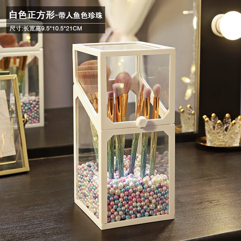 dust-proof eye shadow brush storage box with colorful pearls