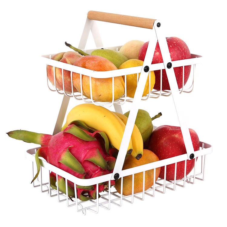 2-tier Metal Fruit Basket Vegetables Bread Rack Picnic Basket