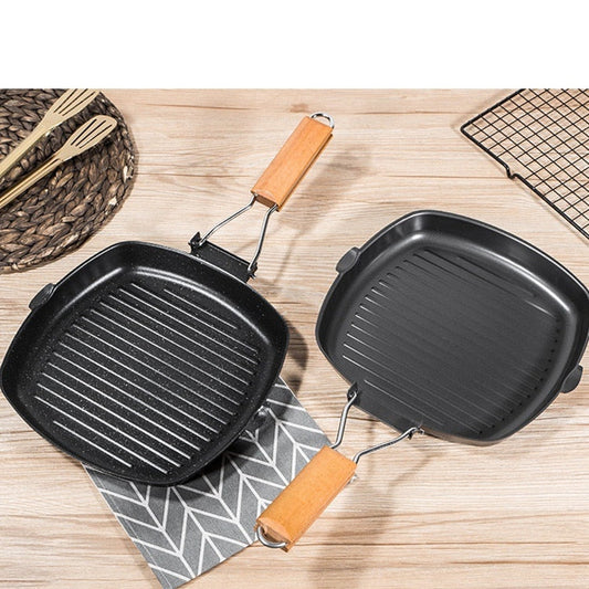 Non-stick Folding Steak Pot Chickened Striped Square Grill Plate Kitchen Tools