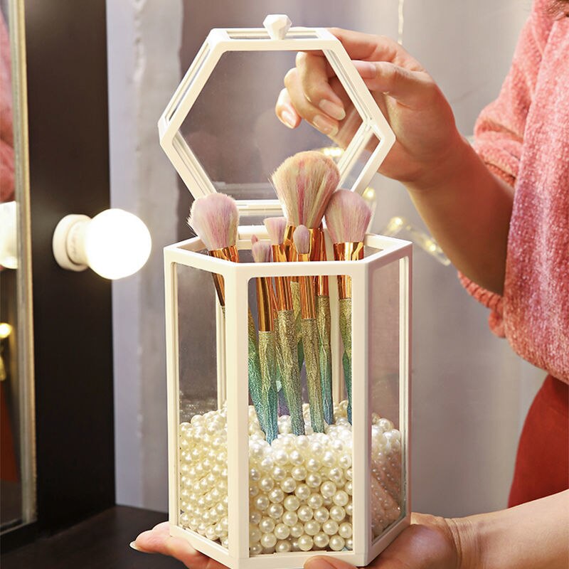 dust-proof eye shadow brush storage box with colorful pearls