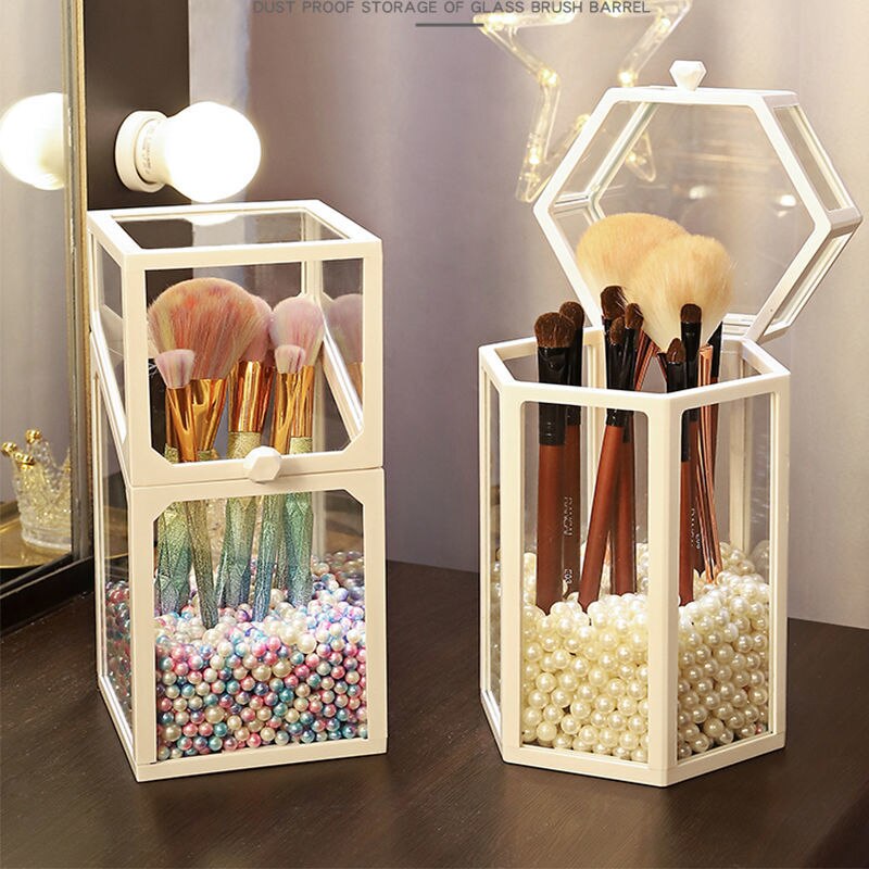 dust-proof eye shadow brush storage box with colorful pearls