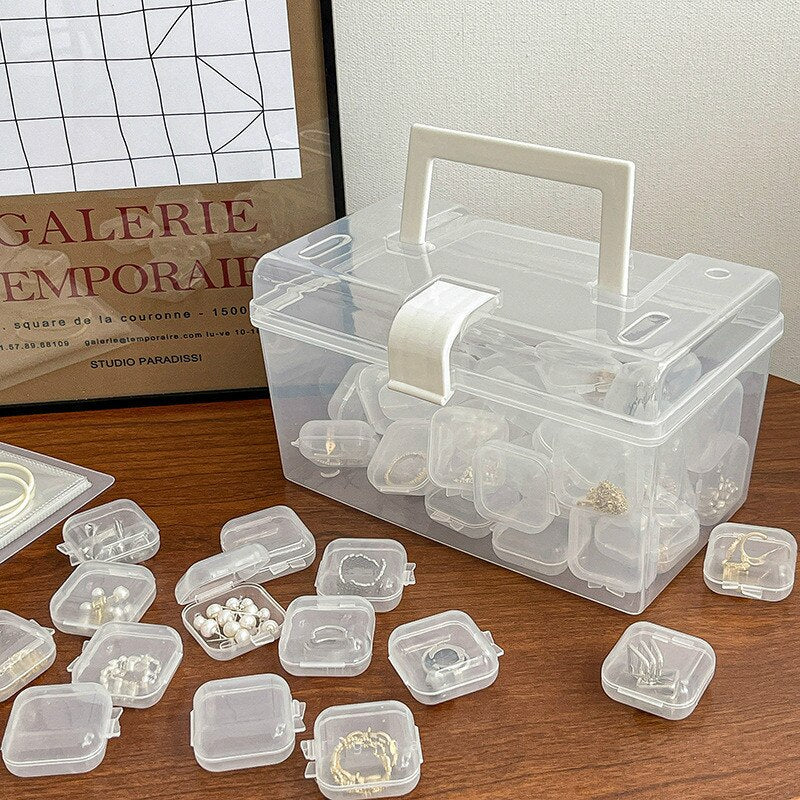 5 PCS Mini Plastic Boxes Square Transarent Case with Hinged Lid for Ea –