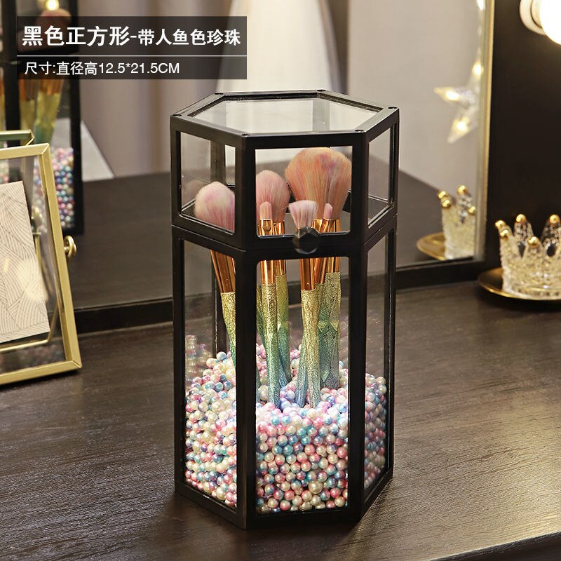 dust-proof eye shadow brush storage box with colorful pearls