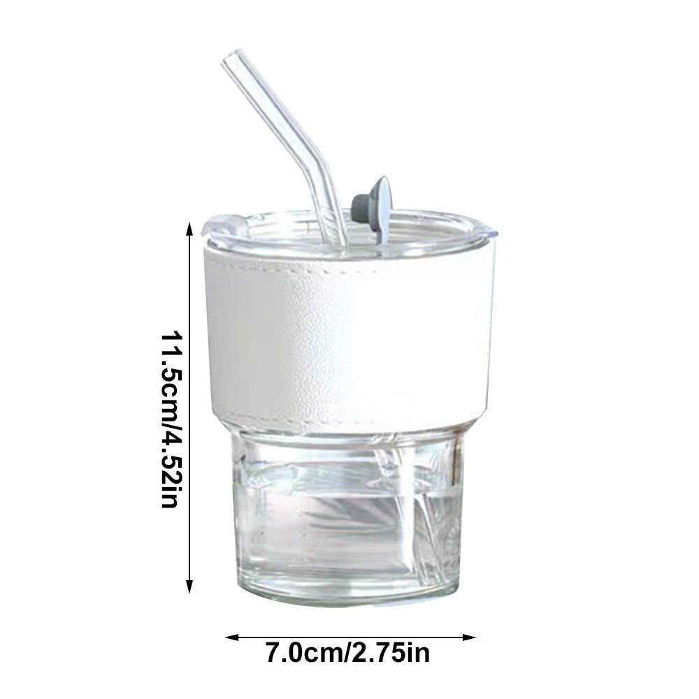 Coffee Cup Glass Mug Cups with Lids and Straws