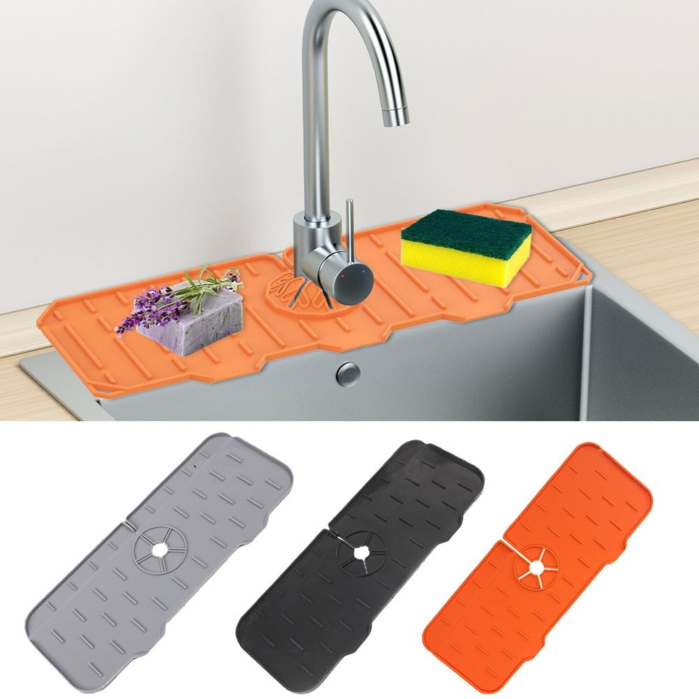 Silicone Kitchen Faucet Mat For Sink Sponge Drain Rack Foldable Sink Mat Faucet