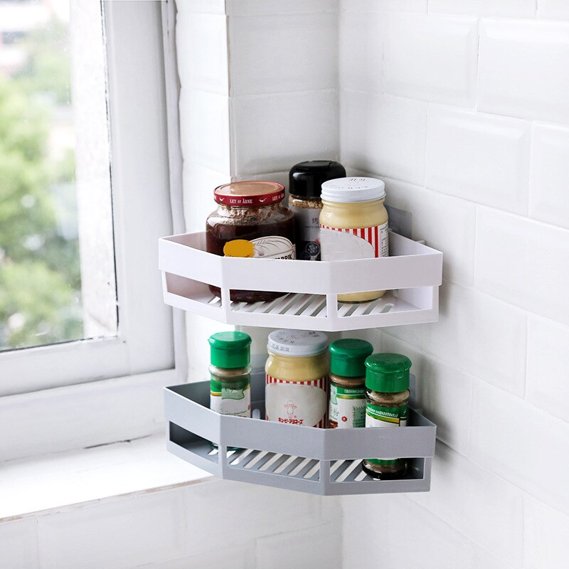 Triangle Storage Rack With Hooks Shampoo Shower Gel Storage Rack