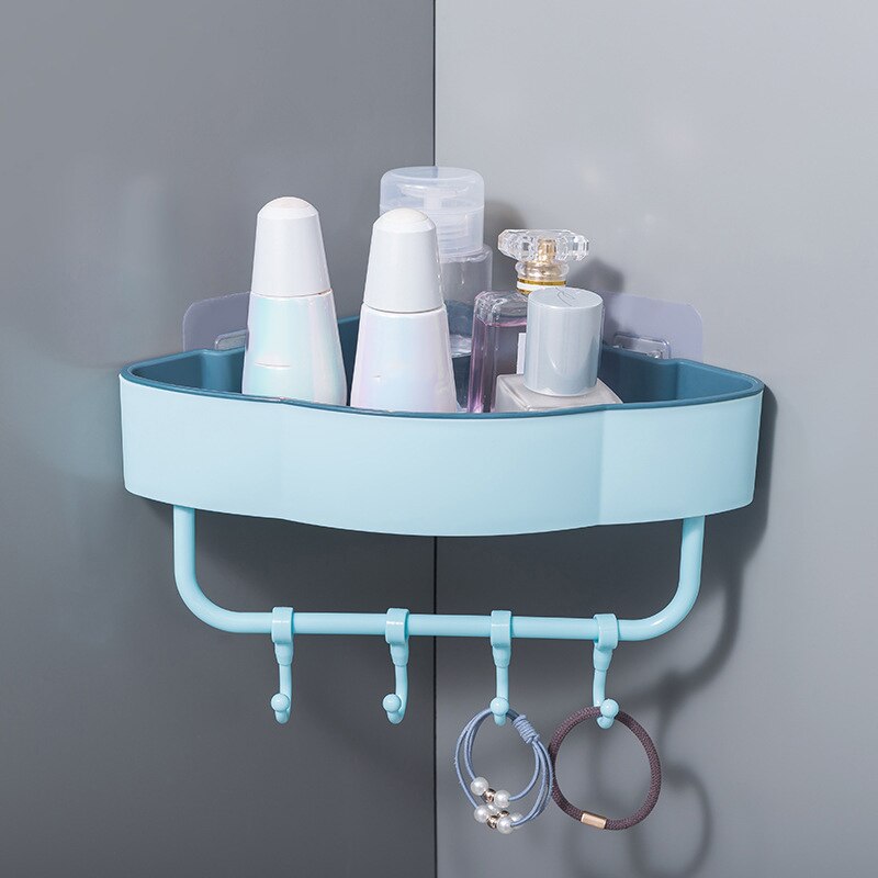 Triangle Storage Rack With Hooks Shampoo Shower Gel Storage Rack