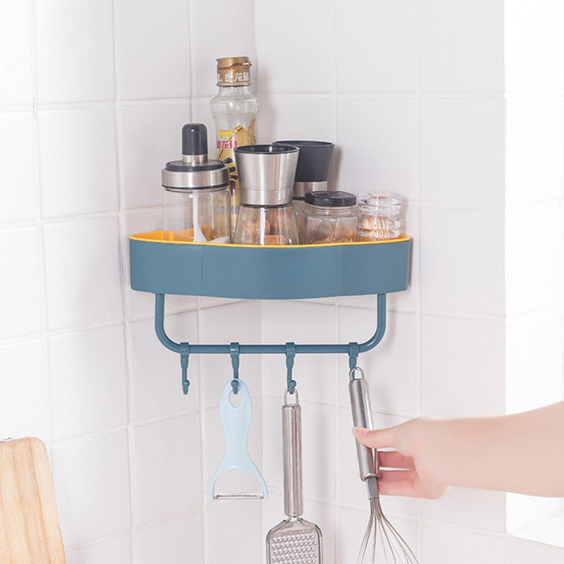 Triangle Storage Rack With Hooks Shampoo Shower Gel Storage Rack