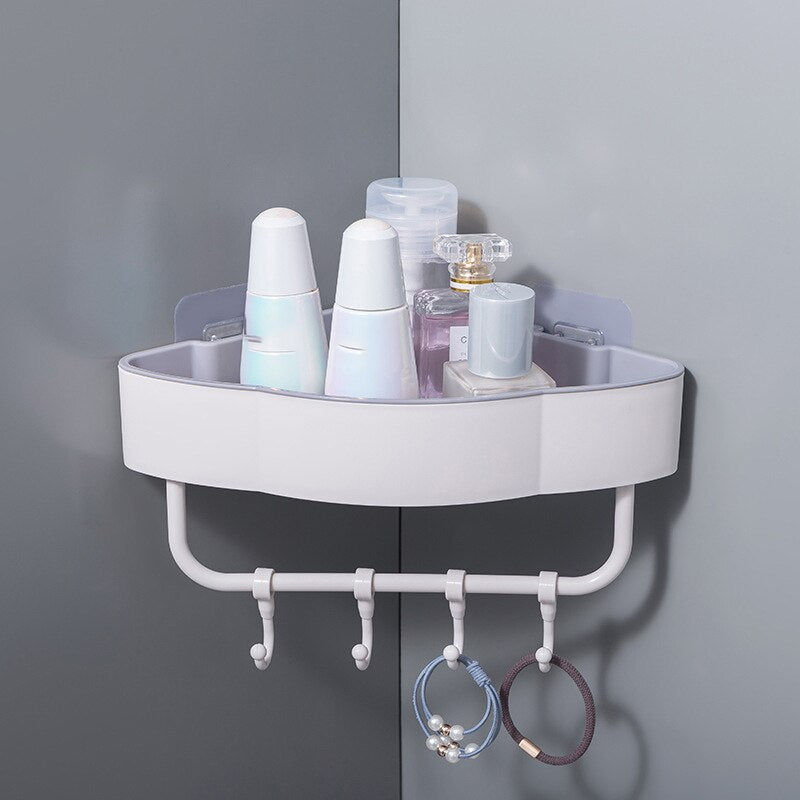 Triangle Storage Rack With Hooks Shampoo Shower Gel Storage Rack