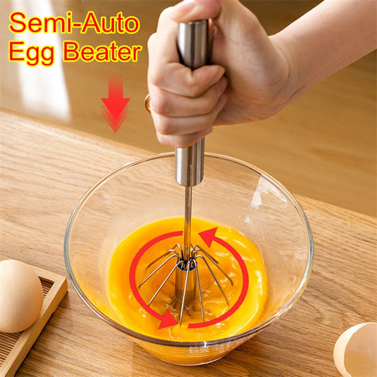 Semi Automatic Mixer Egg Beater Manual Self Turning Stainless Steel Easy Whisk Hand Blender