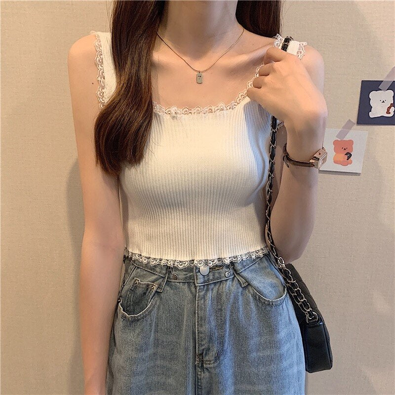 Women Sexy Lace Tank Top For Femal Basic Solid Inner Outer Wear