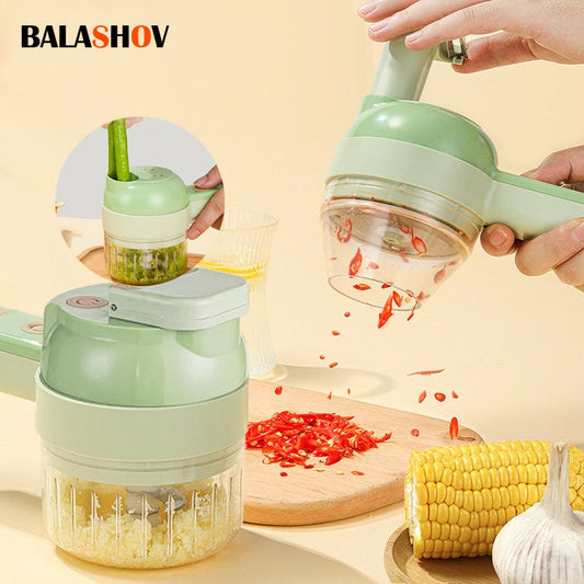4In1 Electric Vegetable Cutter Set Handheld Wireless Electric Garlic Masher