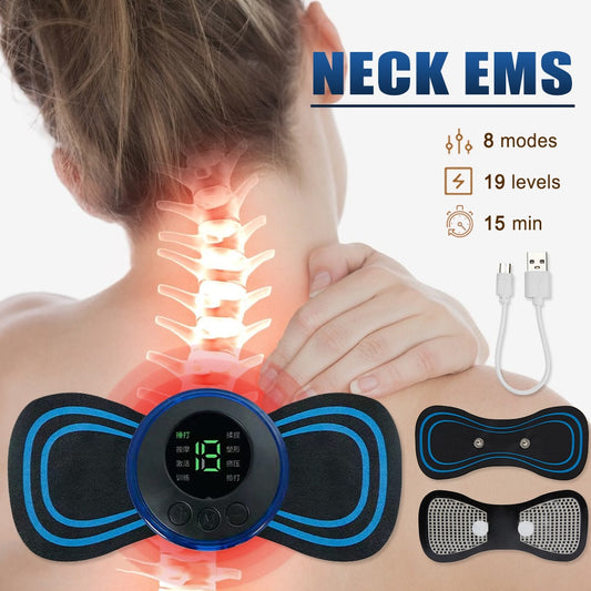 Electric EMS Neck Massager Mini Cervical Back Muscle Pain Relief Patch Stimulator Massageador