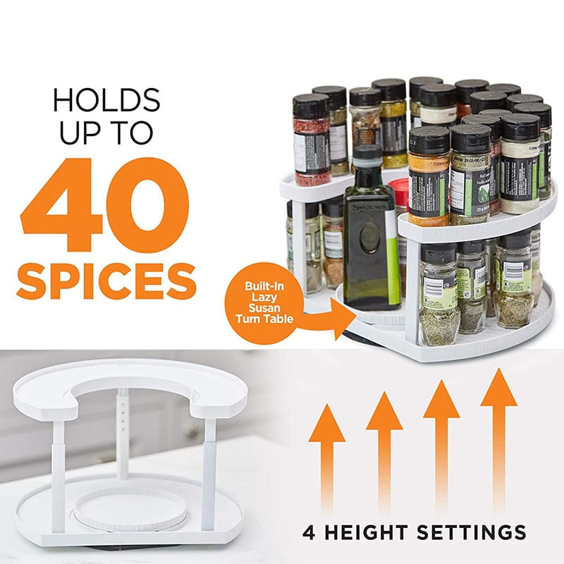 Kitchen rotating seasoning rack Double layer seasoning Salt sugar bottle storage rack