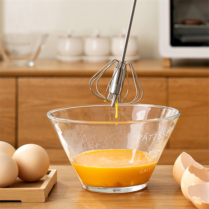 Semi Automatic Mixer Egg Beater Manual Self Turning Stainless Steel Easy Whisk Hand Blender