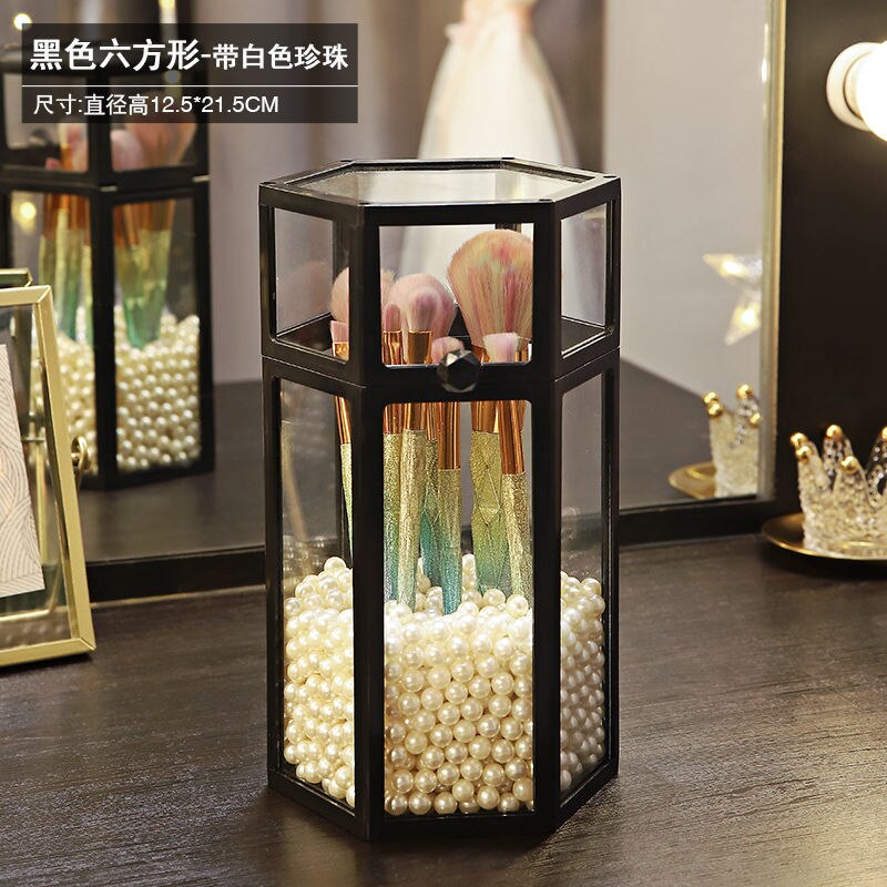 dust-proof eye shadow brush storage box with colorful pearls